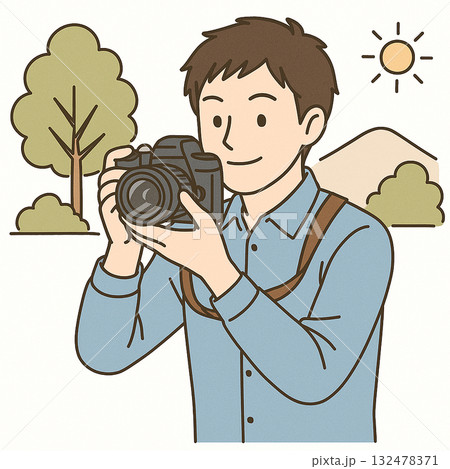 就労支援　カメラ撮影をしている男性のイラスト 132478371