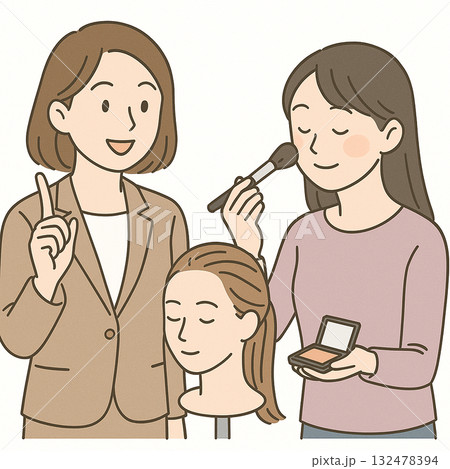 就労支援　メイク・ヘア・ネイルの実習を受けるイラスト 132478394