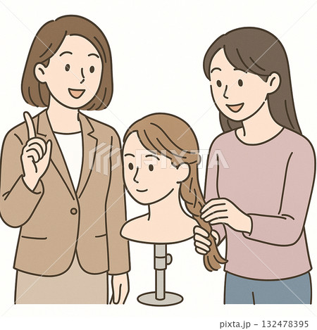 就労支援　メイク・ヘア・ネイルの実習を受けるイラスト 132478395