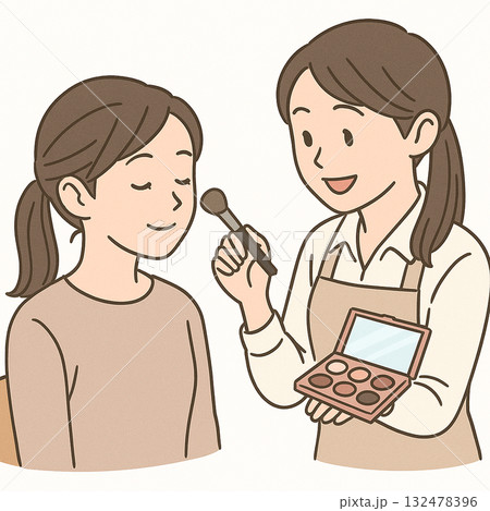 就労支援　メイク・ヘア・ネイルの実習を受けるイラスト 132478396