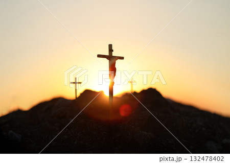 Bright light background and cross background symbolizing Jesus' sacrifice, passion, death and resurrection, Easter concept for Holy Week 132478402