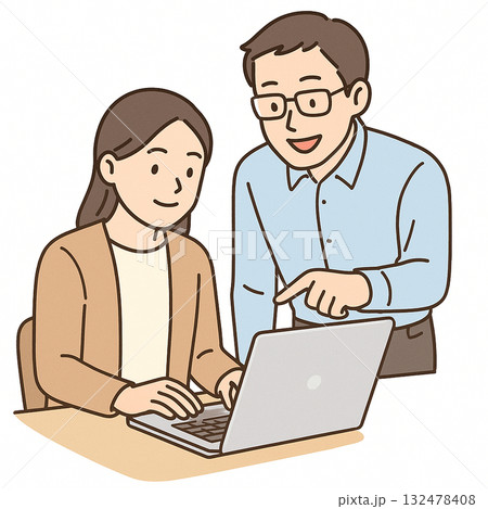 就労支援 ビジネスマナーSSLパソコン実習を受けるイラスト 就労支援 ビジネスマナーSSLパソコン実習を受けるイラスト 132478408