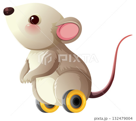 Cartoon Mouse with Wheels in Side Profile View Cartoon Mouse with Wheels in Side Profile View 132479004