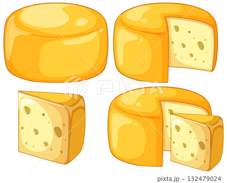 Whole and Sliced Cheese Wheels Vector Illustration Whole and Sliced Cheese Wheels Vector Illustration 132479024