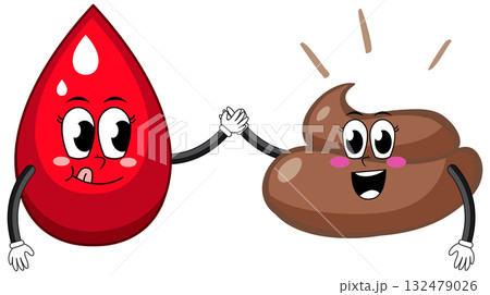 Cartoon Blood Drop and Poop Character High Five 132479026