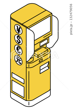 外貨両替機のシンプルな線画アイソメトリックイラスト 132479056