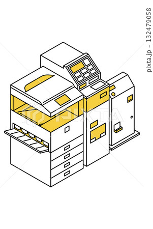 コンビニのマルチコピー機のシンプルな線画アイソメトリックイラスト 132479058