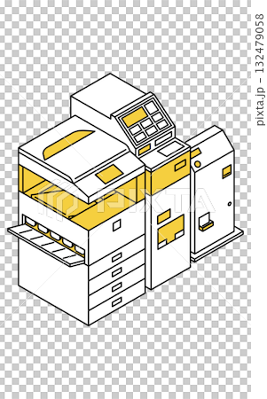 便利商店多台影印機的簡單線條等距繪圖 132479058