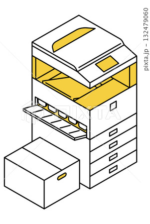 オフィスのコピー機のシンプルな線画アイソメトリックイラスト オフィスのコピー機のシンプルな線画アイソメトリックイラスト 132479060