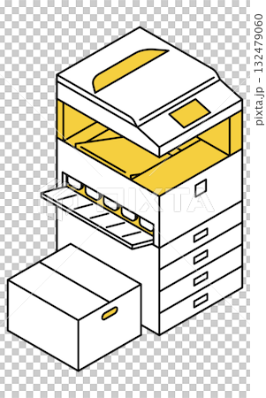 オフィスのコピー機のシンプルな線画アイソメトリックイラスト オフィスのコピー機のシンプルな線画アイソメトリックイラスト 132479060