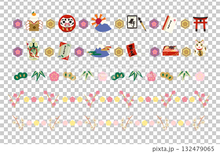 New Year's motif Japanese style line decoration set illustration New Year's motif Japanese style line decoration set illustration 132479065