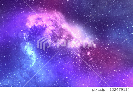 Pink blue galaxy space atmosphere with stars on dark background 132479134
