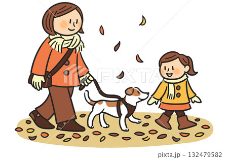 家族と犬の秋散歩 132479582