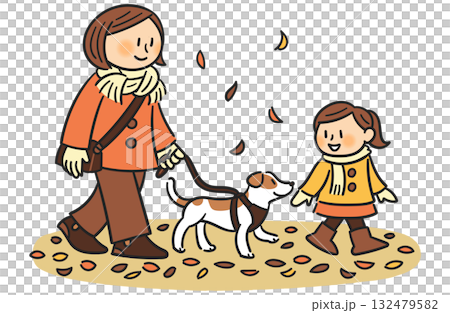 家族と犬の秋散歩 132479582