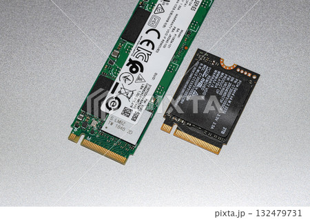 NVME PCIe solid-state drive in the M.2 2230 and 2280 form factor isolated on white background. 132479731