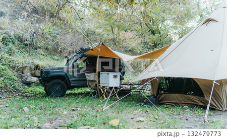 オートキャンプ場でキャンプ(自動車・RV車・SUV) オートキャンプ場でキャンプ(自動車・RV車・SUV) 132479773
