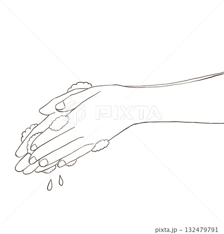 石鹸で手を洗う　線画シンプルイラスト　 132479791