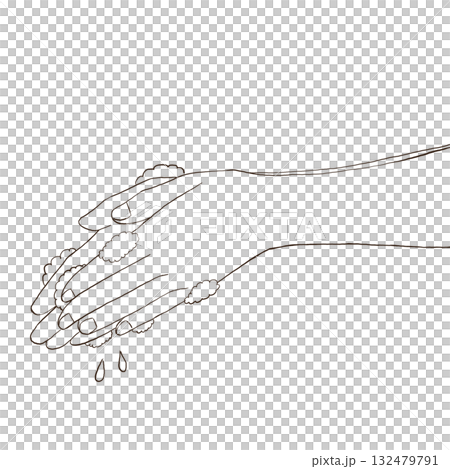 石鹸で手を洗う　線画シンプルイラスト　 132479791