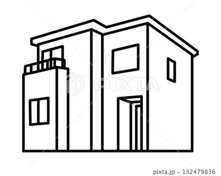 戸建て住宅の簡略図②_線画 132479836