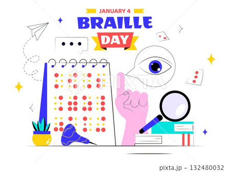 World Braille Day Vector Illustration Celebrating January 4th, Featuring the Braille Alphabet as a Means of Communication on a Flat Background World Braille Day Vector Illustration Celebrating January 4th, Featuring the Braille Alphabet as a Means of Communication on a Flat Background 132480032