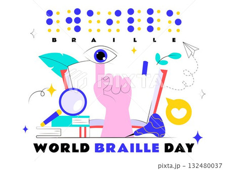 World Braille Day Vector Illustration Celebrating January 4th, Featuring the Braille Alphabet as a Means of Communication on a Flat Background 132480037