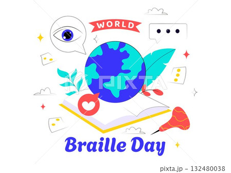 World Braille Day Vector Illustration Celebrating January 4th, Featuring the Braille Alphabet as a Means of Communication on a Flat Background 132480038