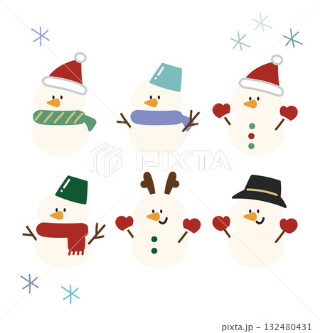 色々な雪だるまのイラストセット 色々な雪だるまのイラストセット 132480431
