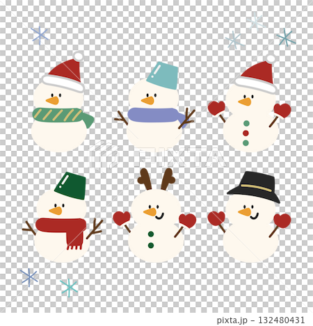 色々な雪だるまのイラストセット 色々な雪だるまのイラストセット 132480431