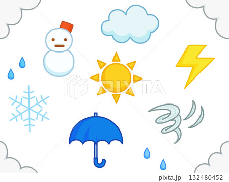 シンプルな雲と天気のマーク シンプルな雲と天気のマーク 132480452