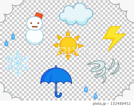 シンプルな雲と天気のマーク シンプルな雲と天気のマーク 132480452