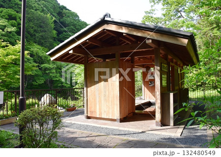 日光市川治温泉 川治ふれあい公園のかわじいの湯と散策路と新緑 日光市川治温泉 川治ふれあい公園のかわじいの湯と散策路と新緑 132480549