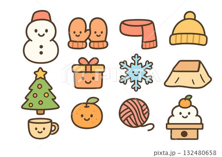かわいい冬のアイコンセット(12個) かわいい冬のアイコンセット(12個) 132480658