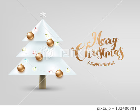White Christmas tree with calligraphic inscription. Vector illustration 132480701