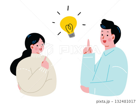 アイディアを閃く日本人の男女 132481017