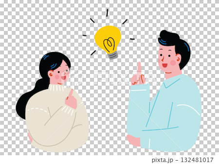 アイディアを閃く日本人の男女 132481017