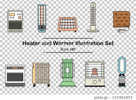 イラスト素材: 暖房器具アイコンセット 132481055