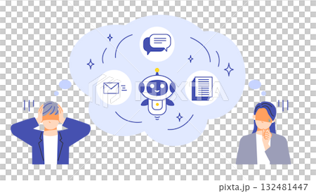 擔心因人工智慧而失去工作的男性和女性商人 132481447