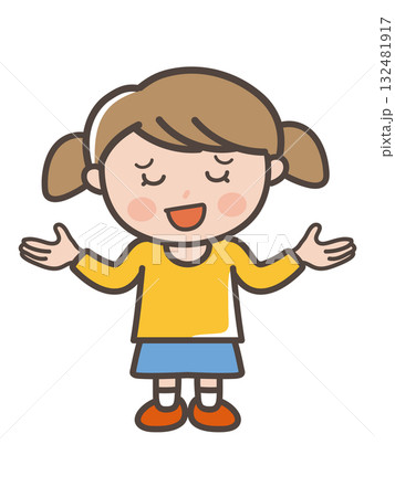 やれやれと呆れたポーズをする女の子の全身イラスト やれやれと呆れたポーズをする女の子の全身イラスト 132481917