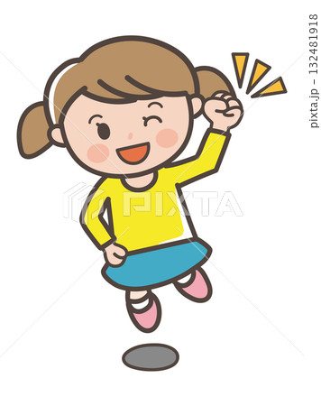 元気にジャンプをしてガッツポーズする女の子の全身イラスト 元気にジャンプをしてガッツポーズする女の子の全身イラスト 132481918