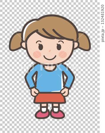 雙手叉腰站立的女孩全身插圖 132481920