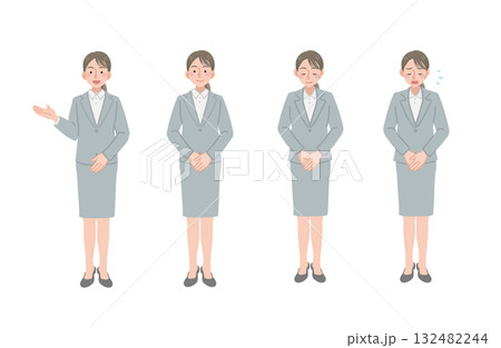 丁寧な動作をするビジネスウーマンのイラストセット（全身） 132482244