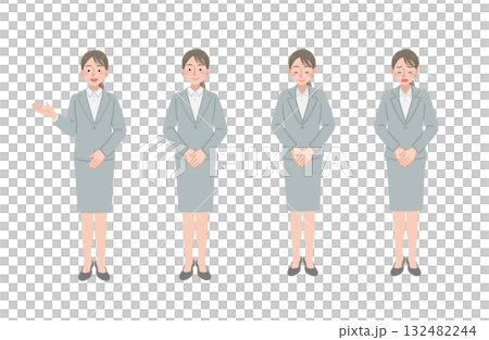 丁寧な動作をするビジネスウーマンのイラストセット（全身） 132482244