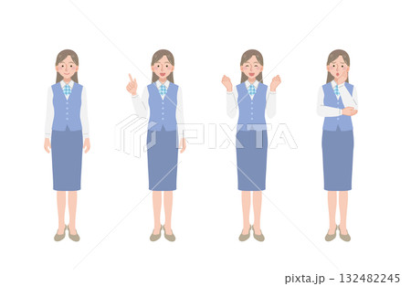 女性事務員のイラストセット(全身) 女性事務員のイラストセット(全身) 132482245