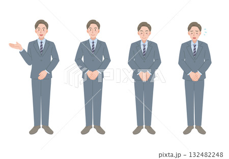 丁寧な動作をする営業マンのイラストセット(全身) 丁寧な動作をする営業マンのイラストセット(全身) 132482248