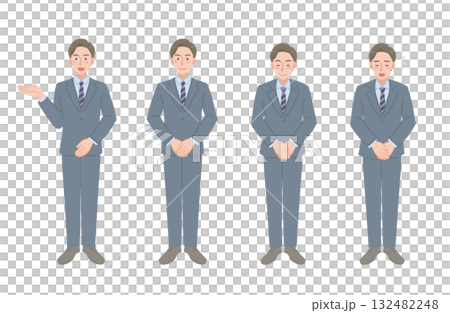 丁寧な動作をする営業マンのイラストセット(全身) 丁寧な動作をする営業マンのイラストセット(全身) 132482248