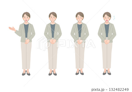 丁寧な動作をするビジネスウーマンのイラストセット（全身） 132482249