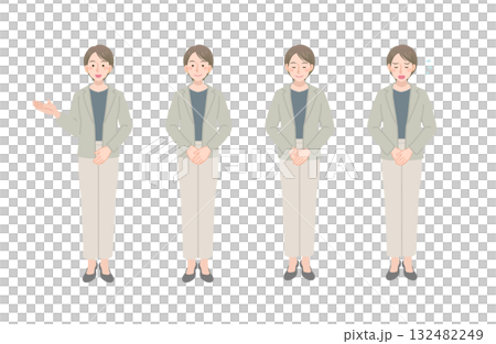 Illustration set of a businesswoman who behaves politely (full body) 132482249