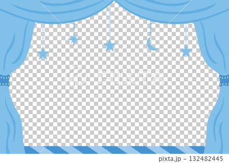 夢かわいい舞台幕のフレームイラスト(ブルー) 夢かわいい舞台幕のフレームイラスト(ブルー) 132482445