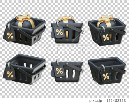 cartoon style black friday shopping basket with discount tag 3D graphic cartoon style black friday shopping basket with discount tag 3D graphic 132482528