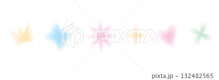 Y2k figures with grain noise colorful gradient. Retro pastel tones stippling forms set. Butterfly, crown, heart and star icons isolated on white background. Vector dotworks grit shapes illustration 132482565
